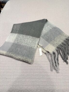 Charming Charlie Grey Plaid Fringe Scarf Wrap NWT